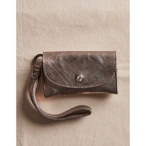 Free People Leather Bag Lanyard wristlet change coin purse metallic new nwt